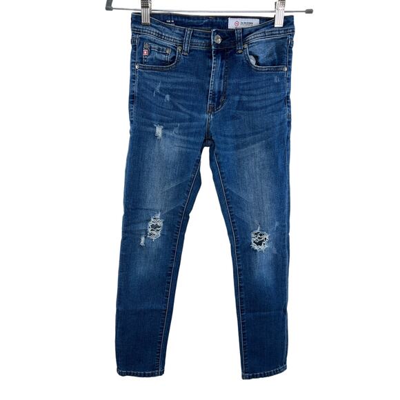 AG Adriano Goldschmied Kids Dark Blue Distressed Slim Straight Jeans 10 / 12? - Picture 1 of 6
